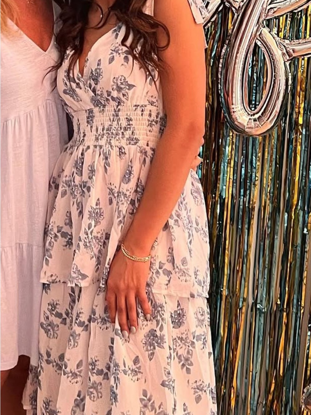 Floral Maxi Dress in White and Blue